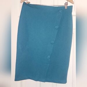 NYC Teal Pencil Skirt with Button Detail